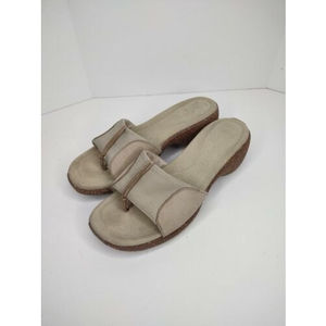 Merrell Sundial Cross Sandals Beige Leather Wedge Slip On Shoes Women's 7 C1